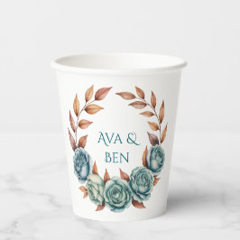 Teal Roses and Copper Leaves Wedding Papieren Bekers