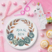 Teal Roses and Copper Leaves Wedding Papieren Bordje (Feest)