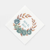 Teal Roses and Copper Leaves Wedding Servet (Hoek)