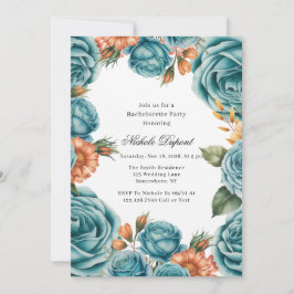 Teal Roses and Orange Floral Bachelorette Party Kaart