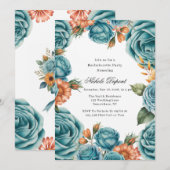 Teal Roses and Orange Floral Bachelorette Party Kaart (Voorkant / Achterkant)