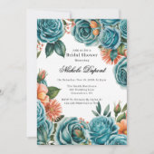 Teal Roses and Orange Floral Bridal Shower Kaart (Voorkant)