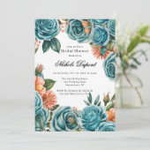 Teal Roses and Orange Floral Bridal Shower Kaart (Staand voorkant)
