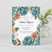 Teal Roses and Orange Floral Bridesmaids Luncheon Kaart (Staand voorkant)