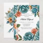 Teal Roses and Orange Floral Bridesmaids Luncheon Kaart (Voorkant / Achterkant)