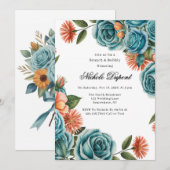 Teal Roses and Orange Floral Brunch & Bubbly Kaart (Voorkant / Achterkant)