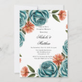 Teal Roses and Orange Floral Couples Shower Kaart (Voorkant)