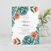 Teal Roses and Orange Floral Couples Shower Kaart (Staand voorkant)
