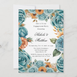 Teal Roses and Orange Floral Engagement Party Kaart