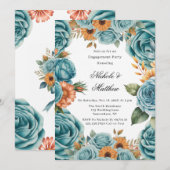 Teal Roses and Orange Floral Engagement Party Kaart (Voorkant / Achterkant)