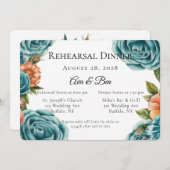 Teal Roses and Orange Floral Rehearsal Dinner Kaart (Voorkant / Achterkant)