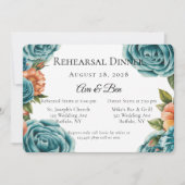 Teal Roses and Orange Floral Rehearsal Dinner Kaart (Voorkant)