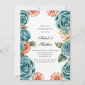 Teal Roses and Orange Floral Wedding Shower Kaart (Voorkant)