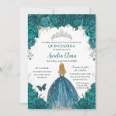 Teal Roses Floral Blonde Princess Quinceanera 16th Kaart (Voorkant)