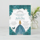 Teal Roses Floral Blonde Princess Quinceanera 16th Kaart (Staand voorkant)