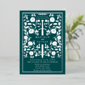 Teal Royal Medieval Silver Sword Wedding Details Folie Uitnodiging (Staand Voorkant)