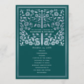 Teal Royal Medieval Silver Sword Wedding Program Programmakaart (Voorkant)