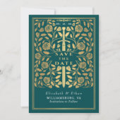 Teal Royal Medieval Sword Wedding Photo Save The Date (Voorkant)