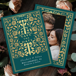 Teal Royal Medieval Sword Wedding Photo Save The Date