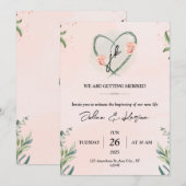 Teal Roze Elegante Bloemige Aquarel Uitnodiging (Voorkant / Achterkant)