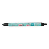 Teal | Roze & Groene Bloemige Monogram Zwarte Inkt Pen (Voorkant)