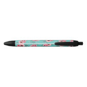 Teal | Roze & Groene Bloemige Monogram Zwarte Inkt Pen (Achterkant)