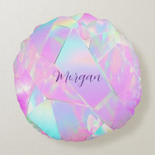 Teal & Roze Iridescent Ontwerp, Script Naam Rond Kussen