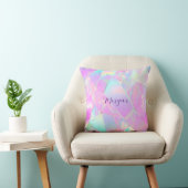 Teal & Roze Iridiscerende Ontwerp, Script Naam Kussen (Stoel)
