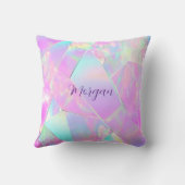 Teal & Roze Iridiscerende Ontwerp, Script Naam Kussen (Achterkant)