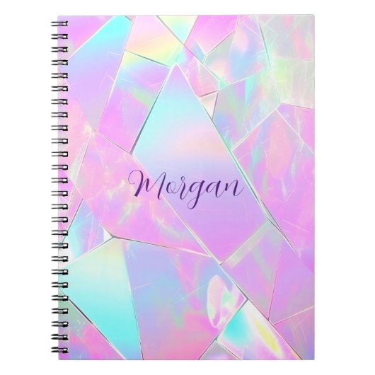 Teal & Roze Iriserende Ontwerp, Script Naam Notitieboek (Voorkant)
