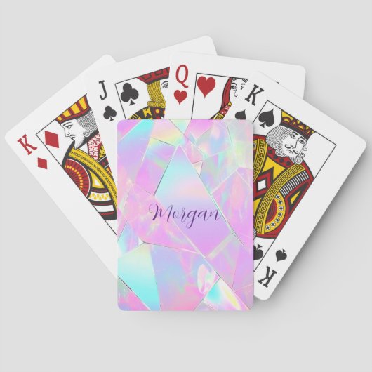 Teal & Roze Iriserende Ontwerp, Script Naam Pokerkaarten (Achterkant)