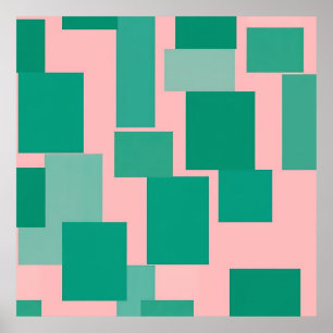Teal Roze Kleurblokpatroon Modern Abstract Poster