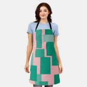 Teal Roze Kleurblokpatroon Modern Abstract Schort (Gedragen)