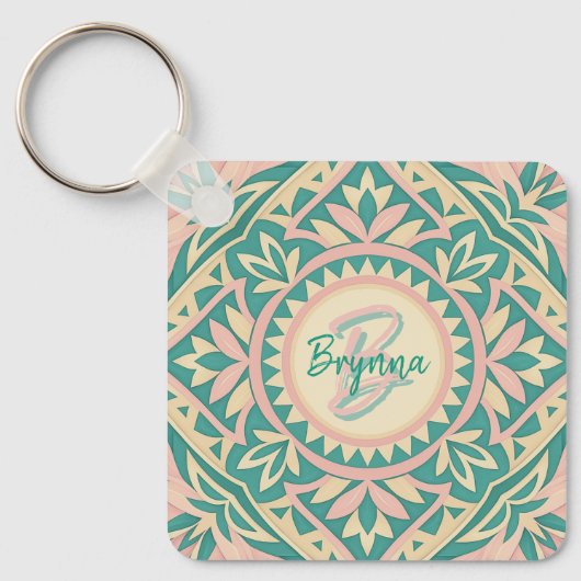 Teal & Roze Lente Tuin Sleutelhanger (Voorkant)