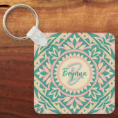 Teal & Roze Lente Tuin Sleutelhanger (Voorkant)