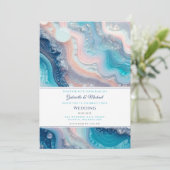 Teal Roze Marmer Agate Zomer Bruiloft Kaart (Staand voorkant)