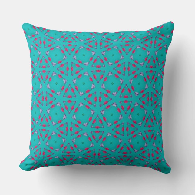 Teal Roze Retro Geometrie Kussen (Voorkant)