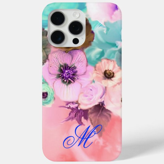 TEAL ROZE ROZEN EN ANEMONE BLOEMEN MONOGRAM Case-Mate iPhone CASE (Achterkant)