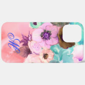 TEAL ROZE ROZEN EN ANEMONE BLOEMEN MONOGRAM Case-Mate iPhone CASE (Achterkant (horizontaal))