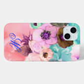 TEAL ROZE ROZEN EN ANEMONE BLOEMEN MONOGRAM Case-Mate iPhone CASE (Achterkant (horizontaal))
