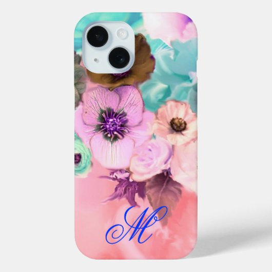 TEAL ROZE ROZEN EN ANEMONEBLOEMEN MONOGRAM Case-Mate iPhone CASE (Achterkant)