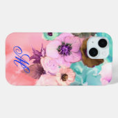 TEAL ROZE ROZEN EN ANEMONEBLOEMEN MONOGRAM Case-Mate iPhone CASE (Achterkant (horizontaal))