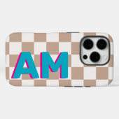 Teal Roze Schaduw Monogram Beige Schachbrett Case-Mate iPhone Case (Achterkant (horizontaal))