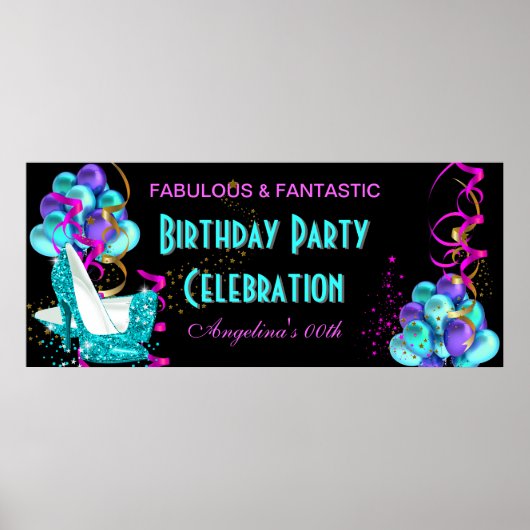 TEAL ROZE SPANDOEK Verjaardagsfeest Viering 2 Poster (Voorkant)