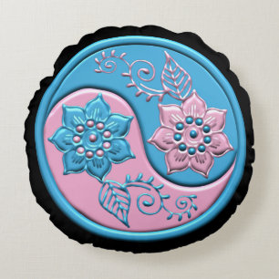Teal & Roze Yin Yang Rond Kussen