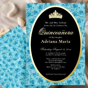 Teal Rozen Elegante Gouden Bloemstuk Quinceanera Folie Uitnodiging