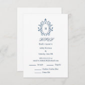 teal RSVP card Monogram With 2 Entree Choice Informatiekaartje (Voorkant / Achterkant)
