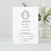 teal RSVP card Monogram With 2 Entree Choice Informatiekaartje (Staand voorkant)