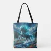 Teal Running Free Horse Tote Bag (Achterkant)