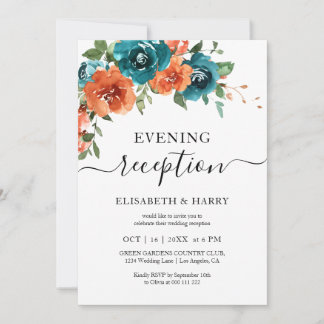 Teal Rust Burnt Orange Floral Fall Wedding Kaart